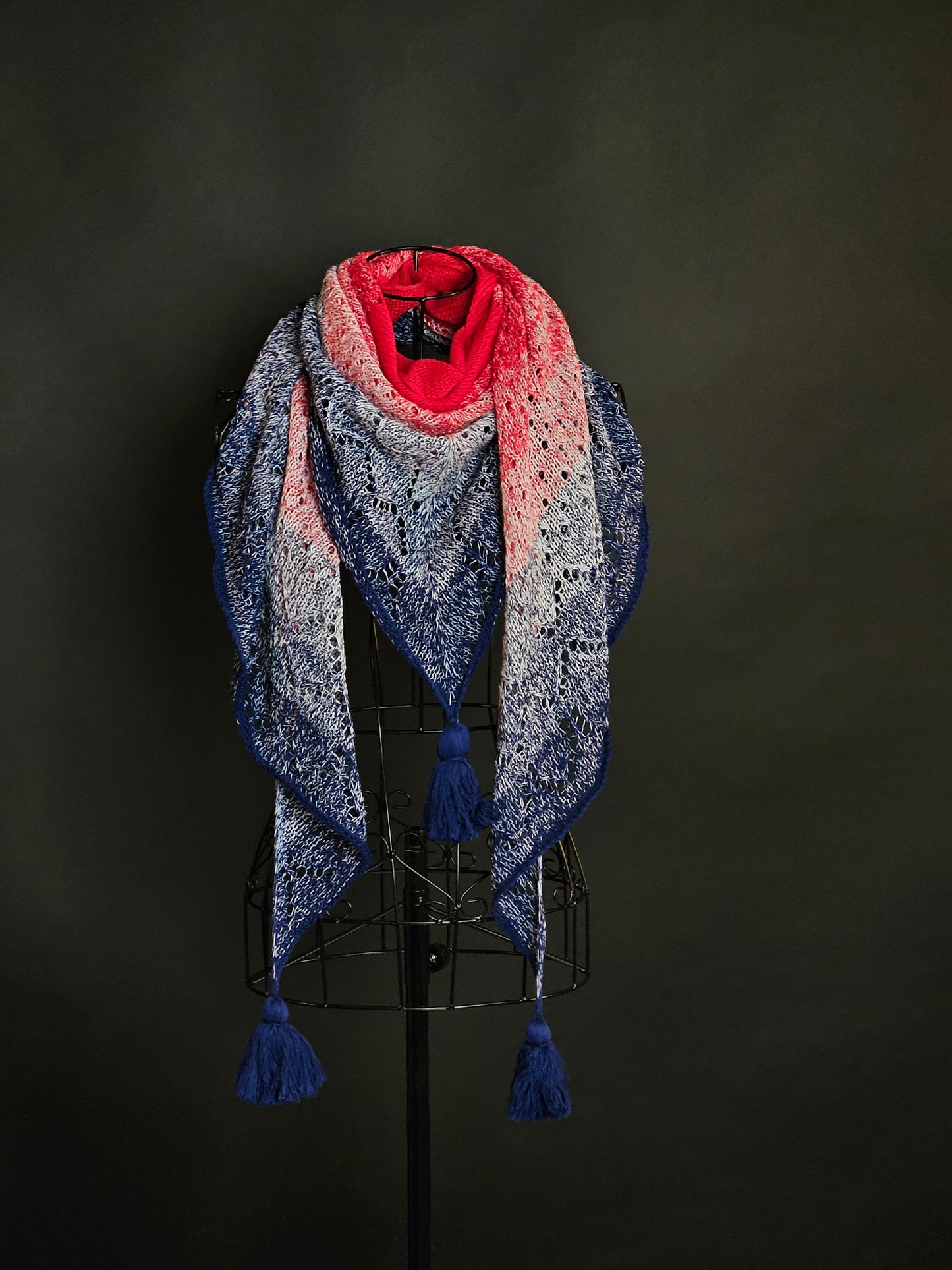 Large triangle handknitted shawl "The Sun above the River"