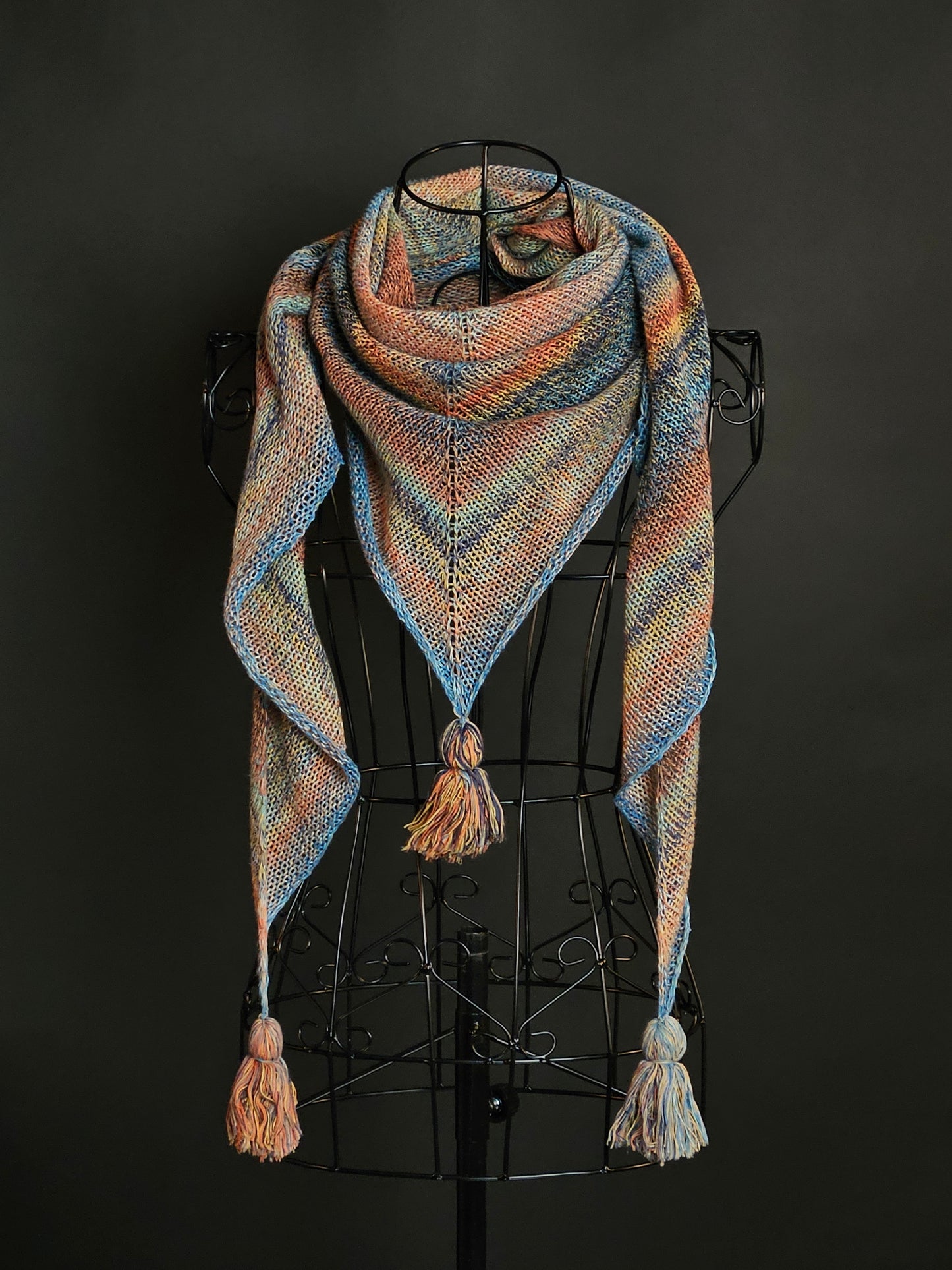 Large Triangle Handknitted Shawl "Spring Sky"
