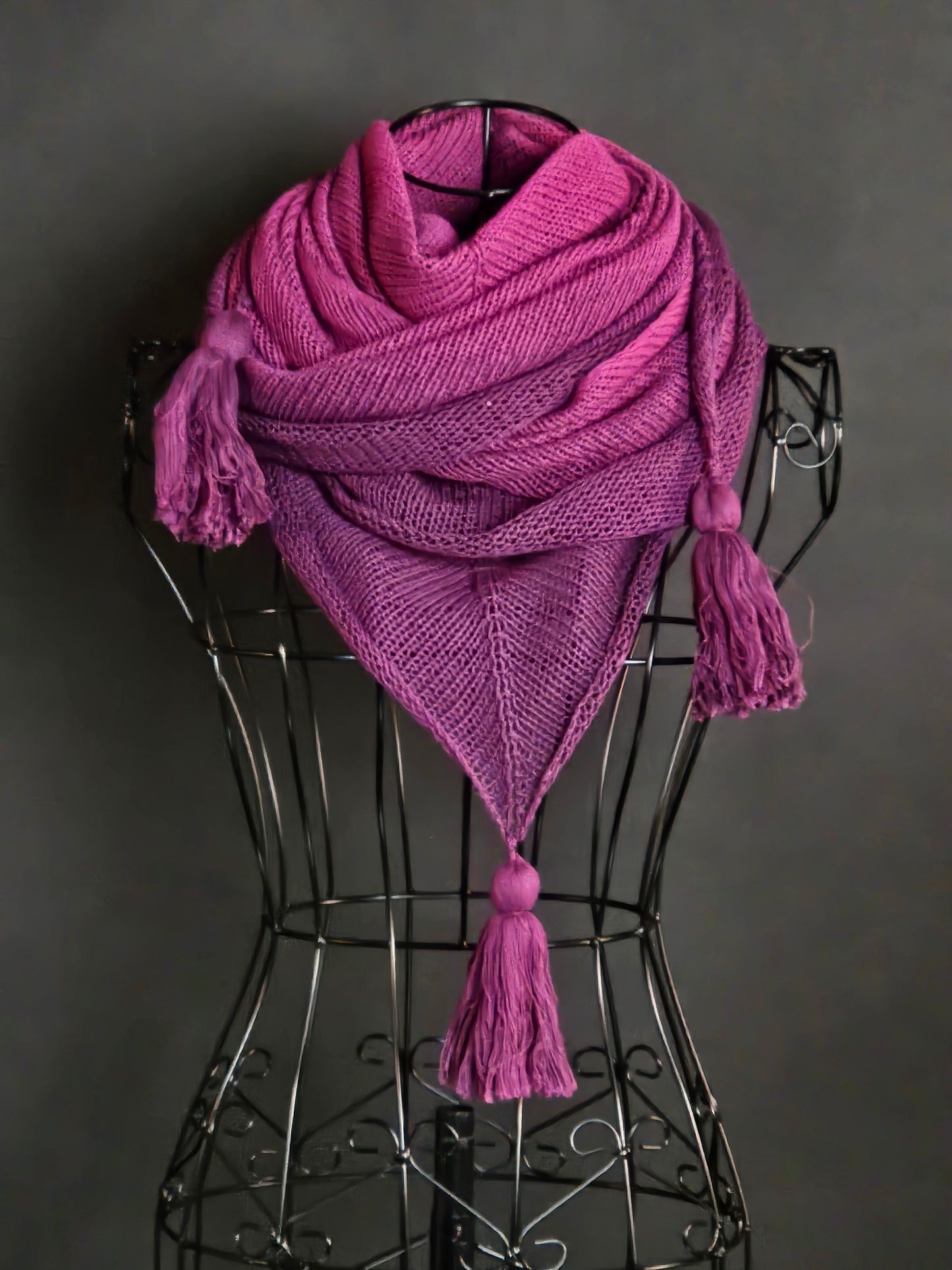 Large triangle handknitted shawl "Purple Eclipse"