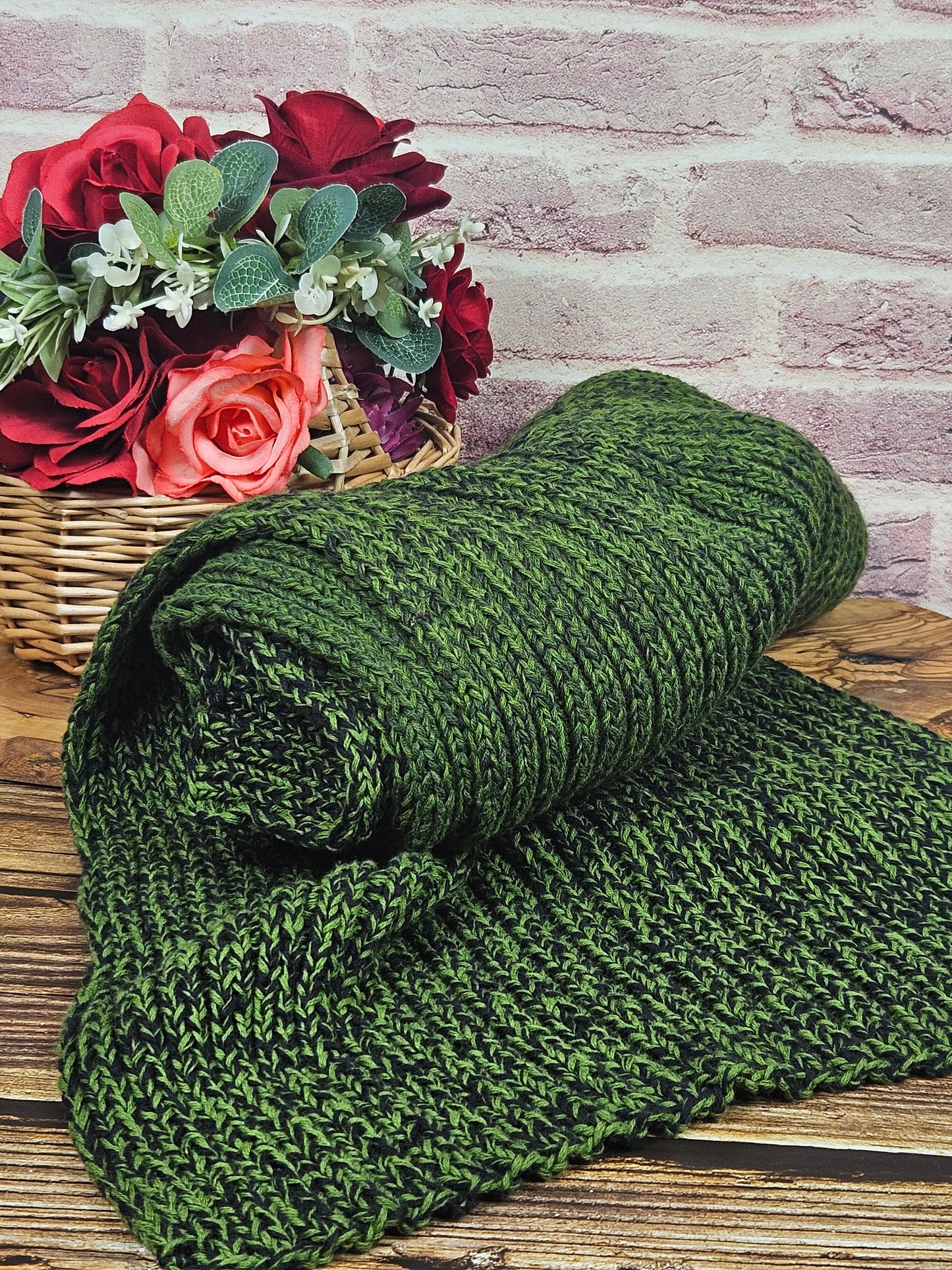 Extra long and wide handcrafted cotton scarf "Irish Moss" 100% organic cotton