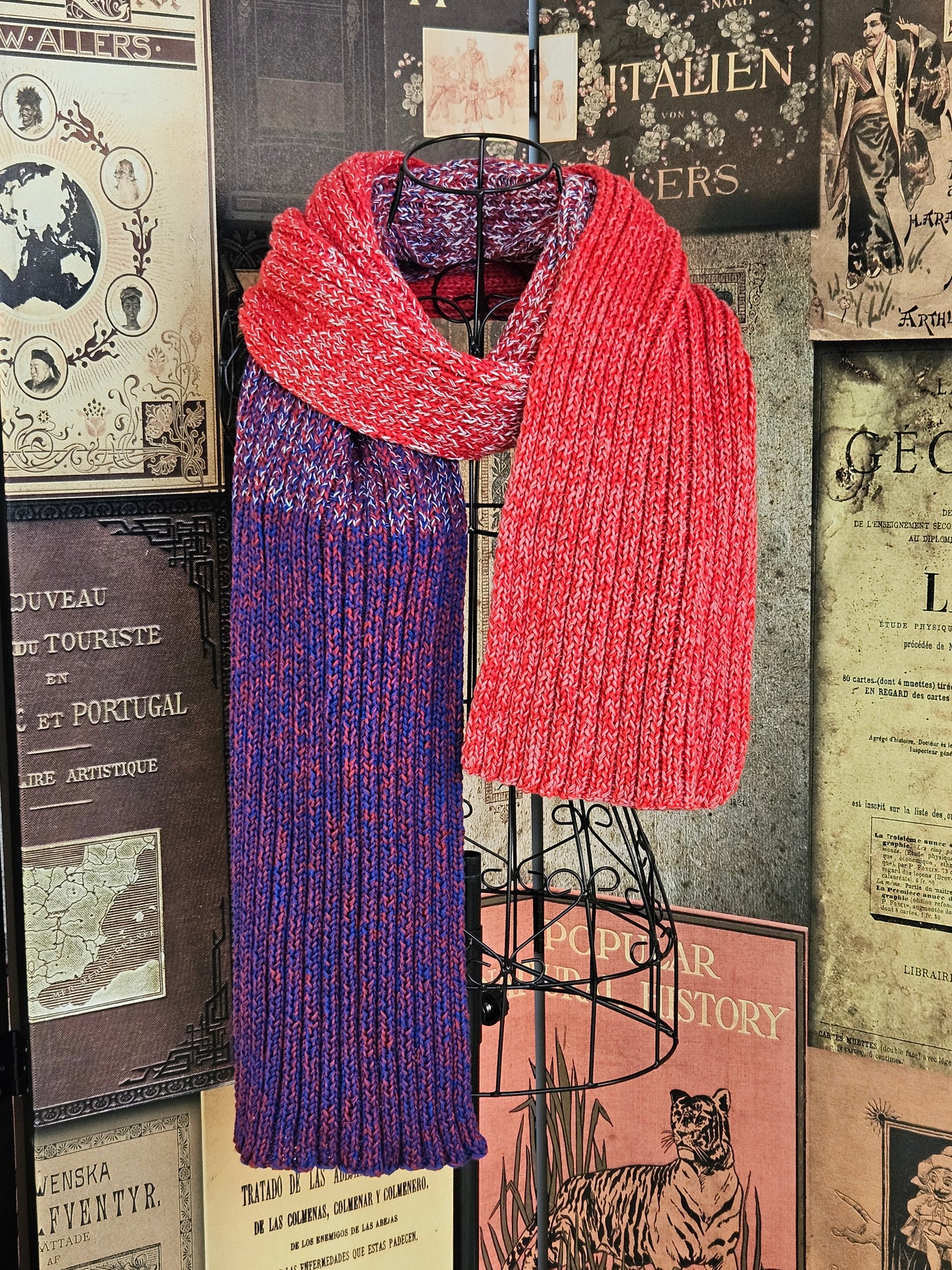 Strawberry and Cornflower Extra long (200cm) handcrafted scarf 100% organic cotton