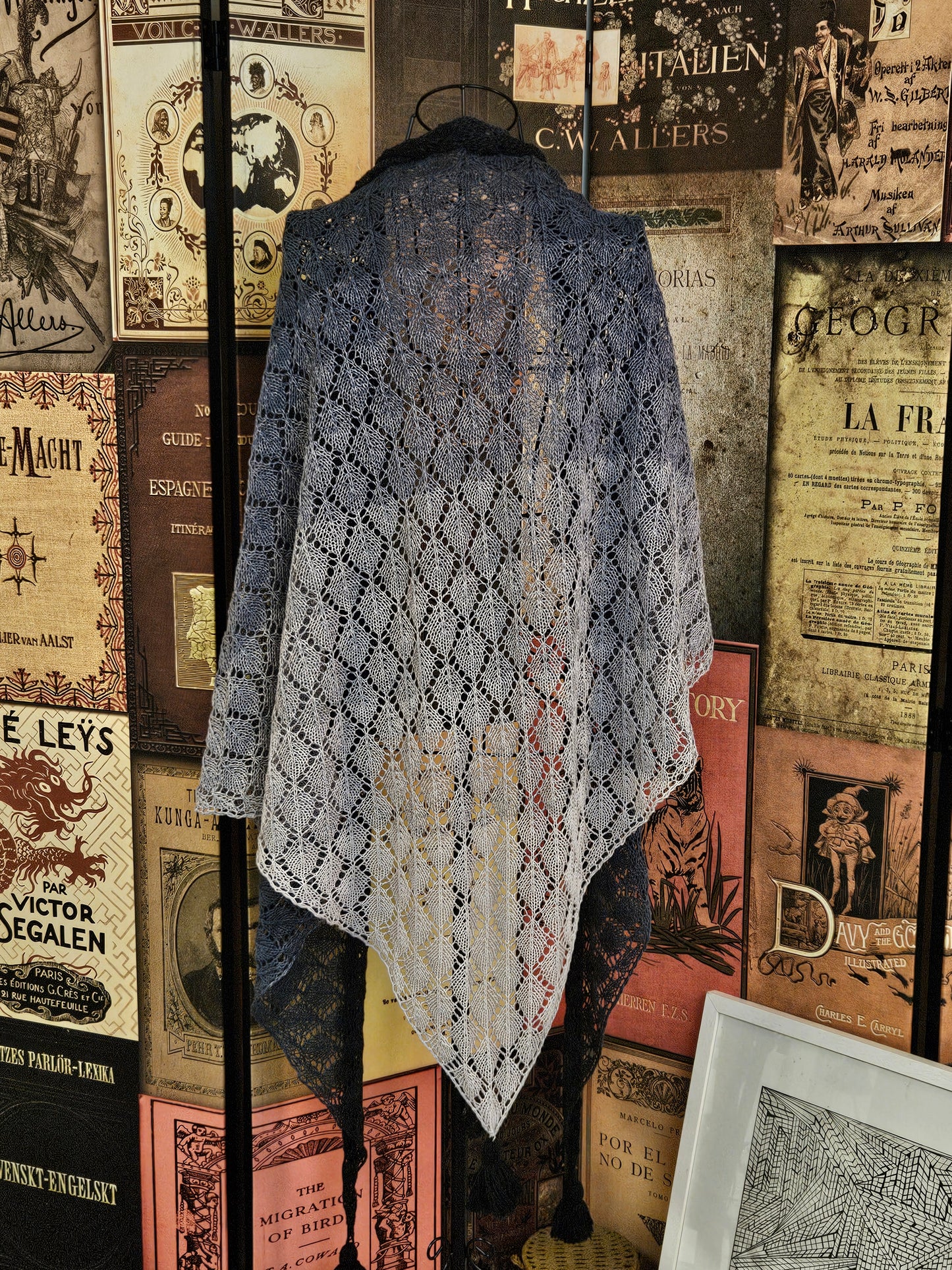 Extra Large triangle lace handknitted shawl "Shades of Grey"