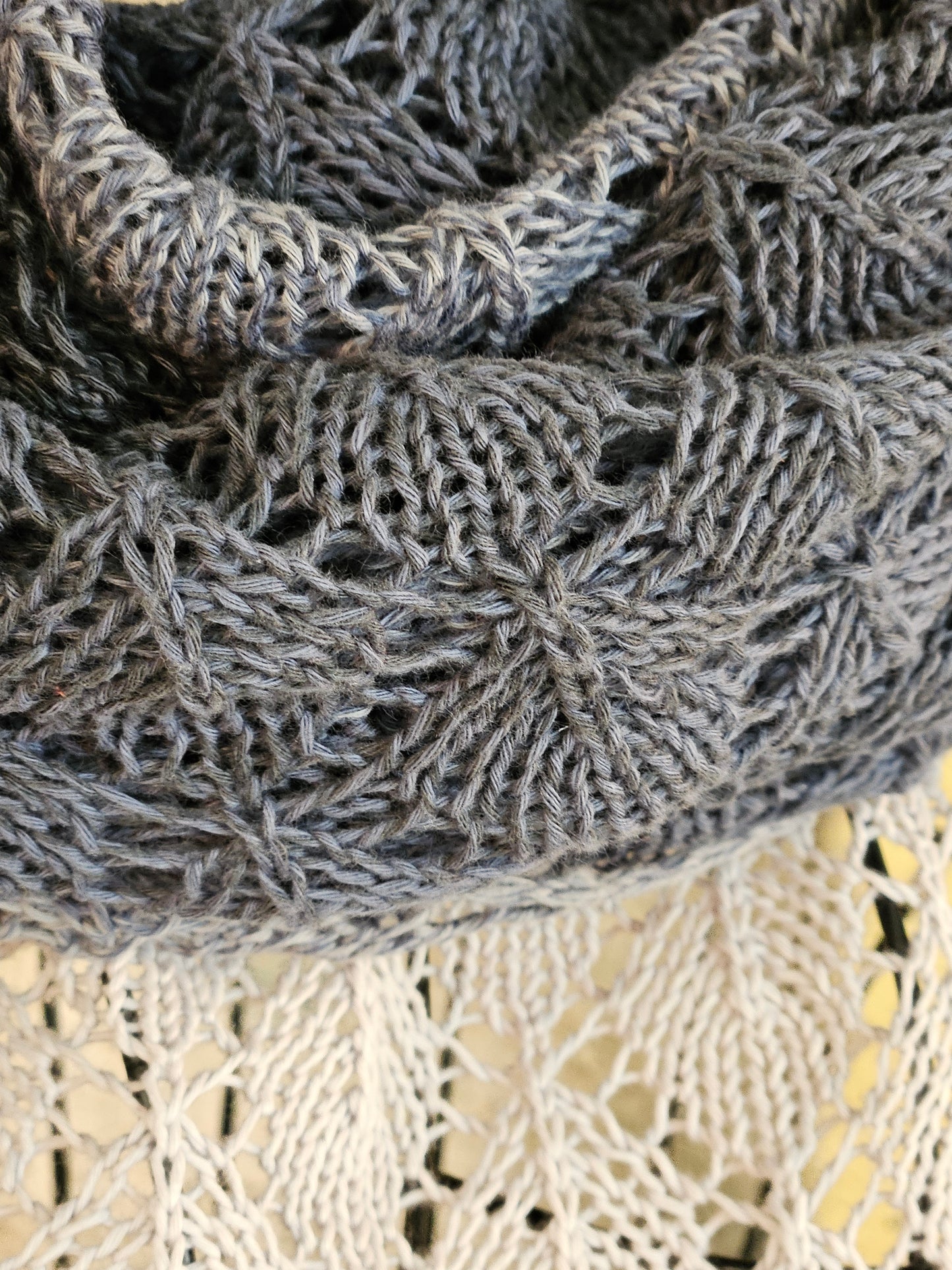 Extra Large triangle lace handknitted shawl "Shades of Grey"