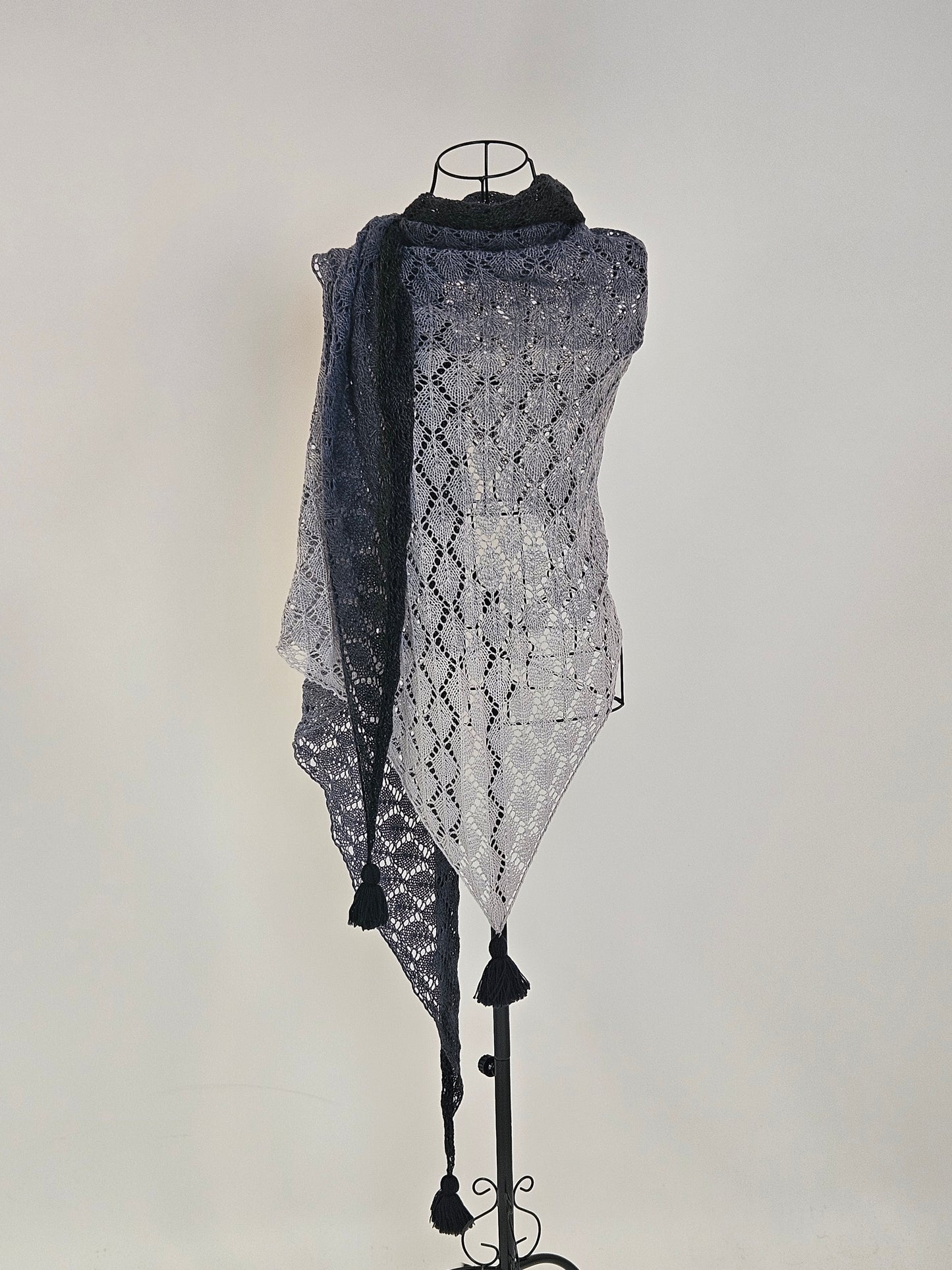 Extra Large triangle lace handknitted shawl "Shades of Grey"