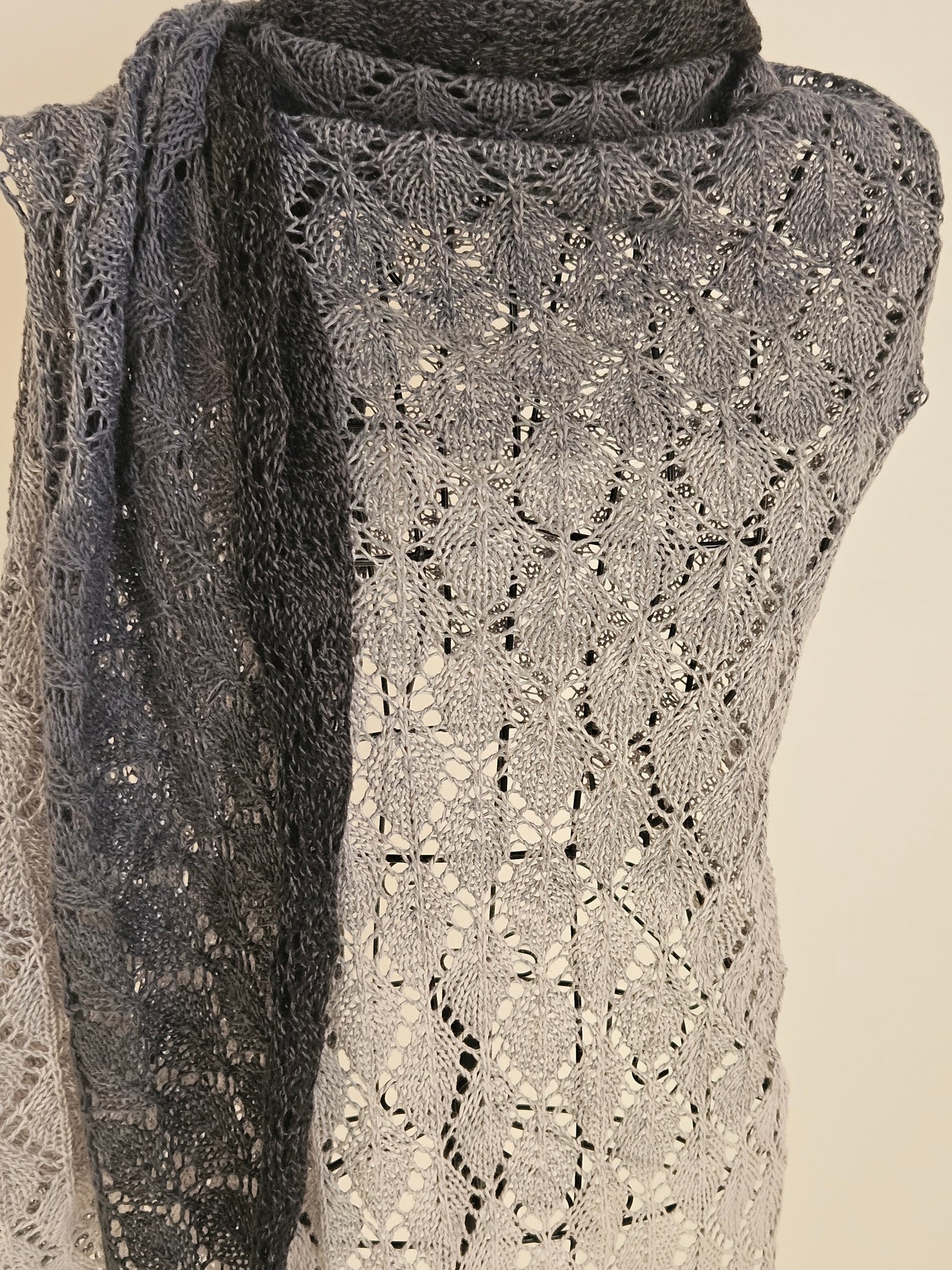 Extra Large triangle lace handknitted shawl "Shades of Grey"