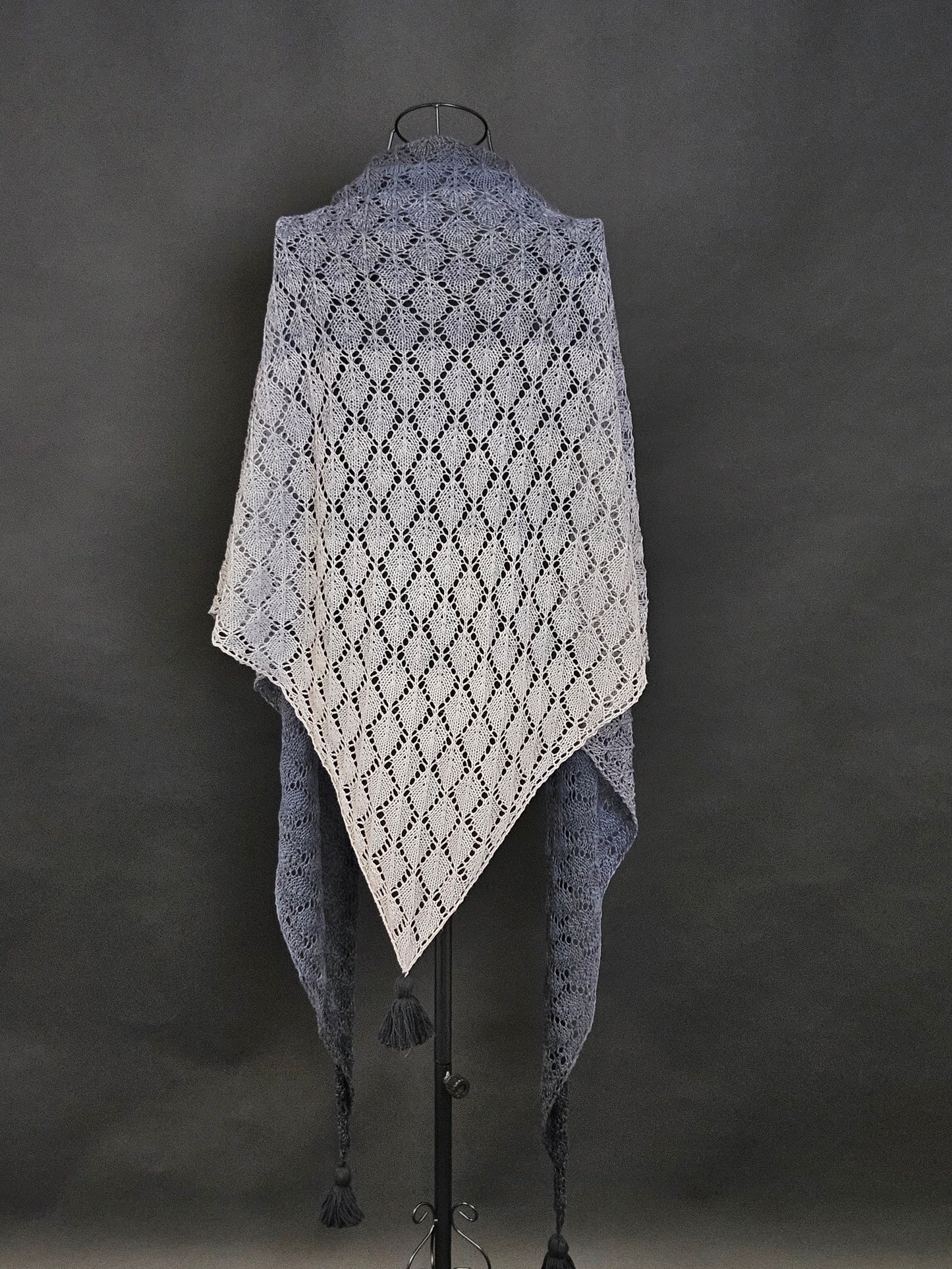 Extra Large triangle lace handknitted shawl "Shades of Grey"