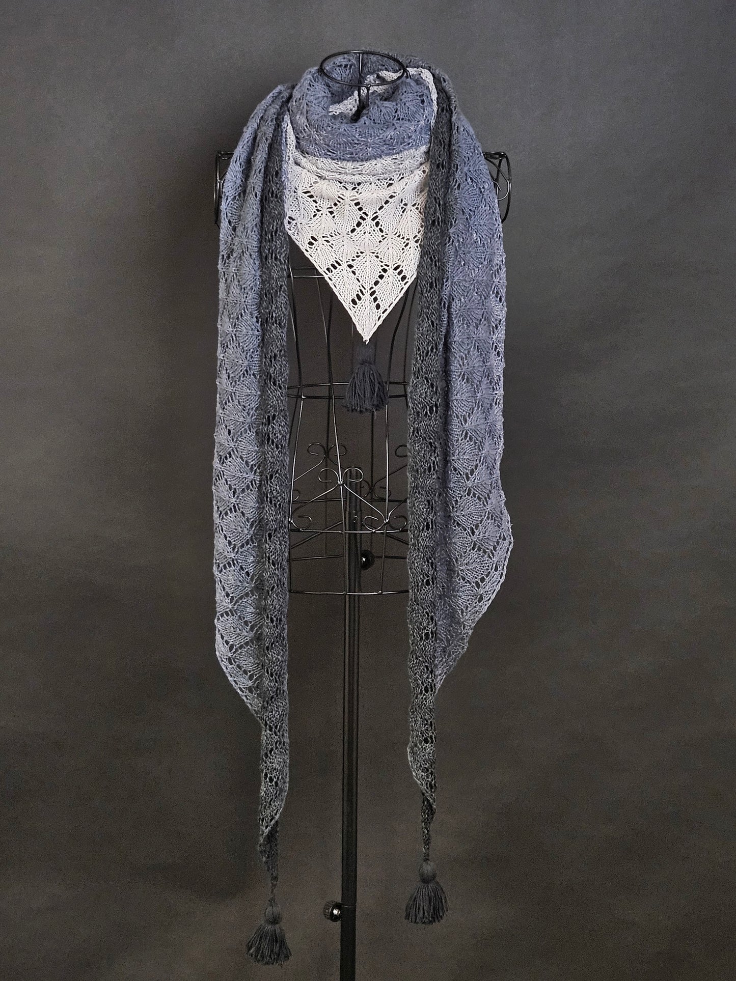 Extra Large triangle lace handknitted shawl "Shades of Grey"