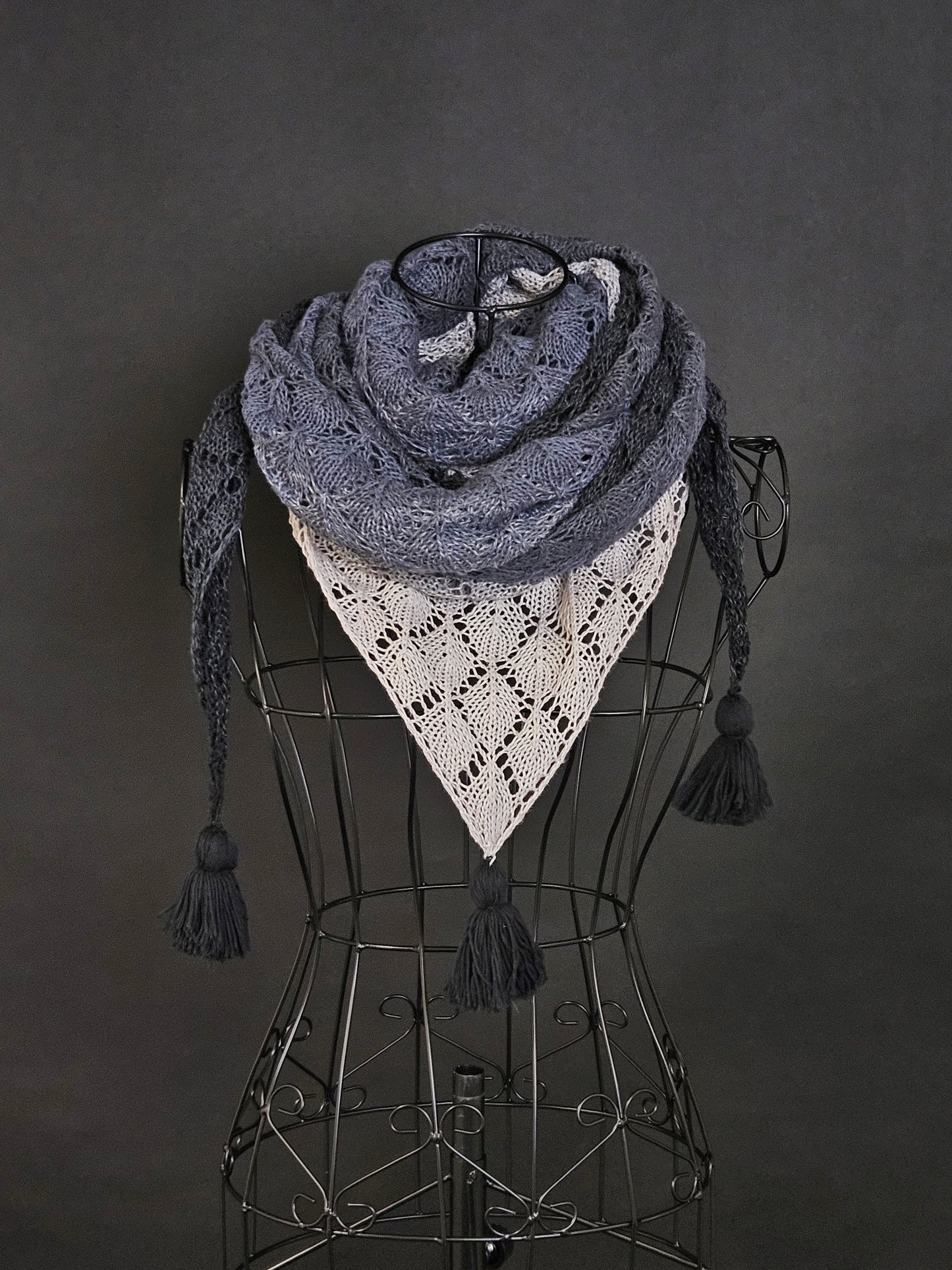 Extra Large triangle lace handknitted shawl "Shades of Grey"