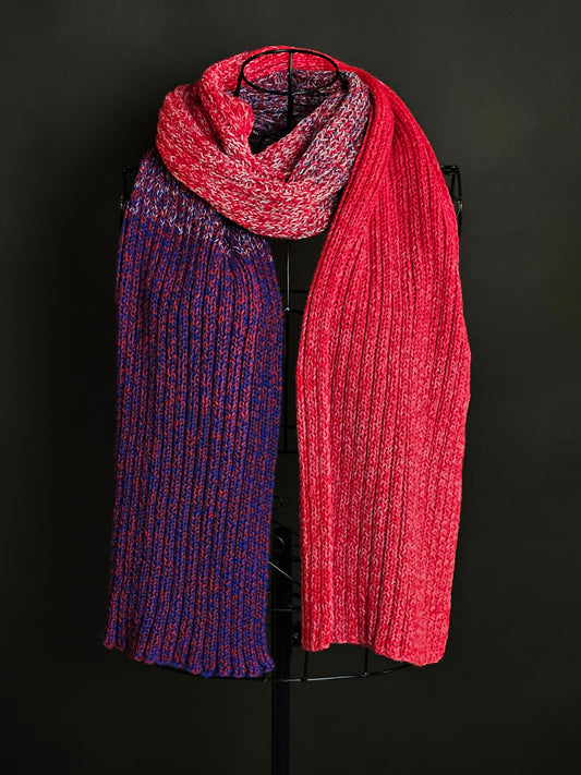 Strawberry and Cornflower Extra long (200cm) handcrafted scarf 100% organic cotton