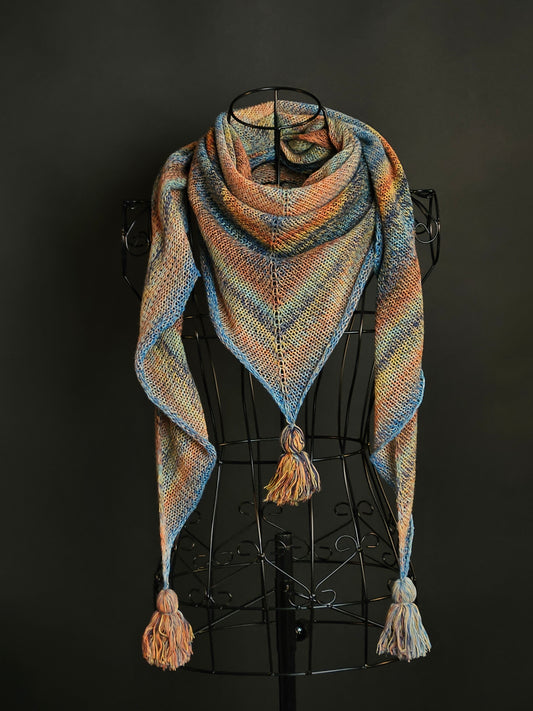 Large Triangle Handknitted Shawl "Spring Sky"